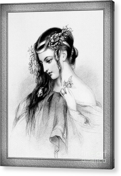 Flower Girl Acrylic Print featuring the drawing The Flower Girl Old Masters Fine Art Illustration by Rolando Burbon