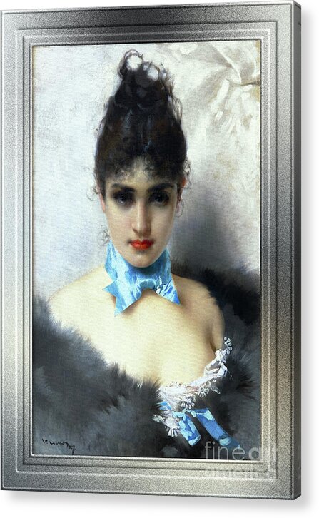Portrait Of An Elegant Woman Acrylic Print featuring the painting Ritratto Di Donna Elegante by Vittorio Matteo Corcos Classical Art Old Masters Reproduction by Rolando Burbon