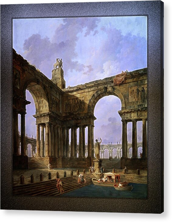 The Landing Place Acrylic Print featuring the painting The Landing Place by Hubert Robert by Rolando Burbon