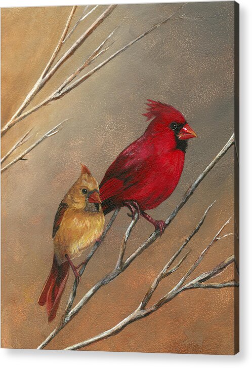 Male And Female Cardinal Acrylic Print featuring the painting Cardinal Mates by Terri Meyer