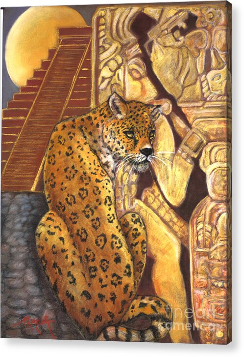 Jaguar Mayan Temple Acrylic Print featuring the painting Temple Of The Jaguar by Pamela Mccabe