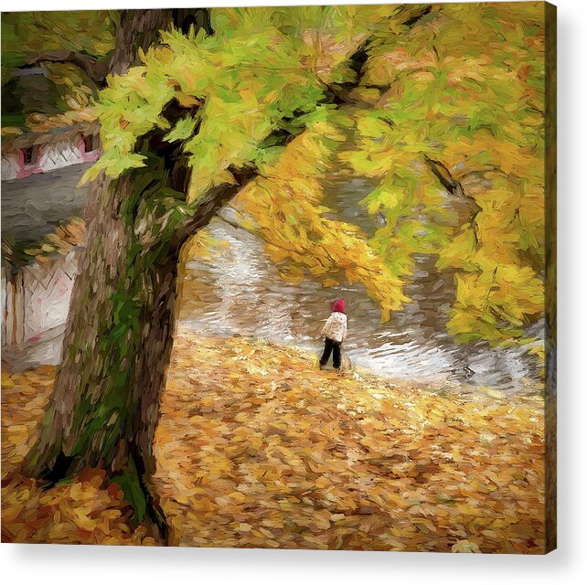 Autumn Photography #artistic Fall#charm Of Autumn #colours Splendour #phoyo Art#photo Painting #city Scene #riga #bastion Hill#city Channel #chidhood #knowing Of Life # Acrylic Print featuring the mixed media Autumn City Of Childhood Riga Latvia by Aleksandrs Drozdovs