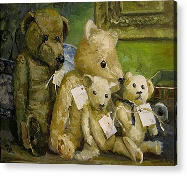 Antique Teddy Bears Acrylic Print featuring the painting Just a Lookin for a Home by Lilli Pell