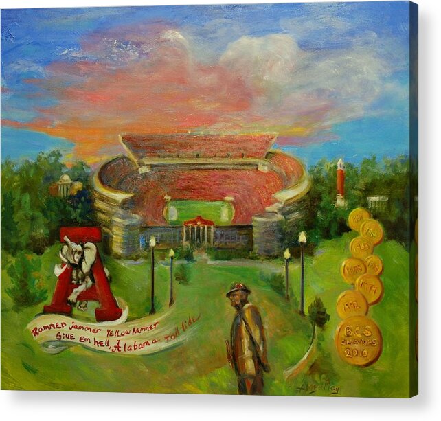 #rolltide Acrylic Print featuring the painting Roll Tide by Ann Bailey