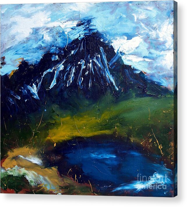 Acrylic Abstract Painting Acrylic Print featuring the painting Mountain Lake by Lidija Ivanek - SiLa