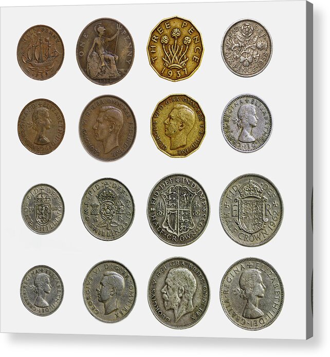 Silver Acrylic Print featuring the photograph Old English Coins by Rick Deacon