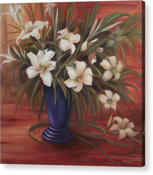 Floral Acrylic Print featuring the painting After Noon Lilies by Mishel Vanderten