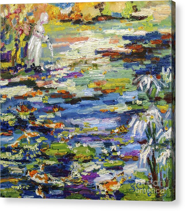 Impressionism Acrylic Print featuring the painting By the Lily Pond by Ginette Callaway