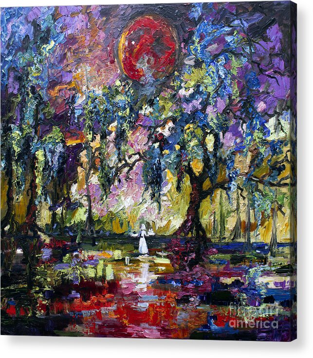 Savannah Acrylic Print featuring the painting Crimson Moon over the Garden of Good and Evil by Ginette Callaway