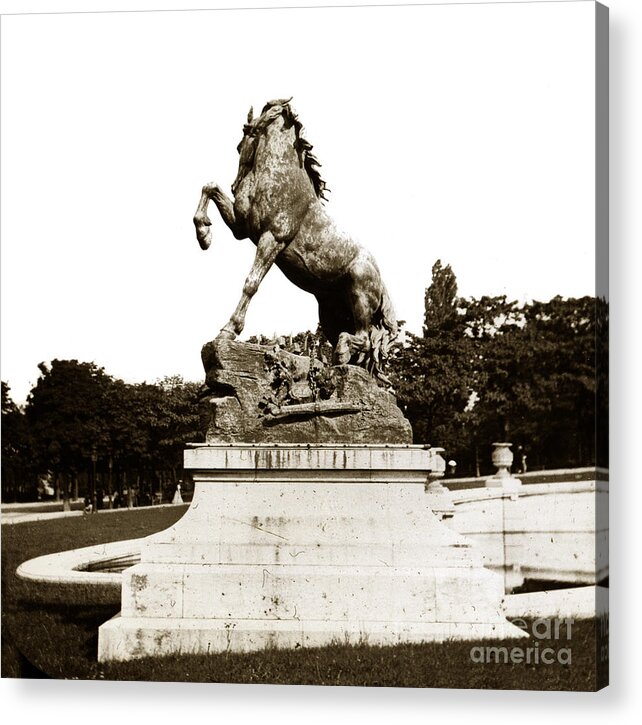 In Front Of The Palace Trocadero Acrylic Print featuring the photograph Horse sculpture Trocadero Paris France 1900 Historical Photos by Monterey County Historical Society