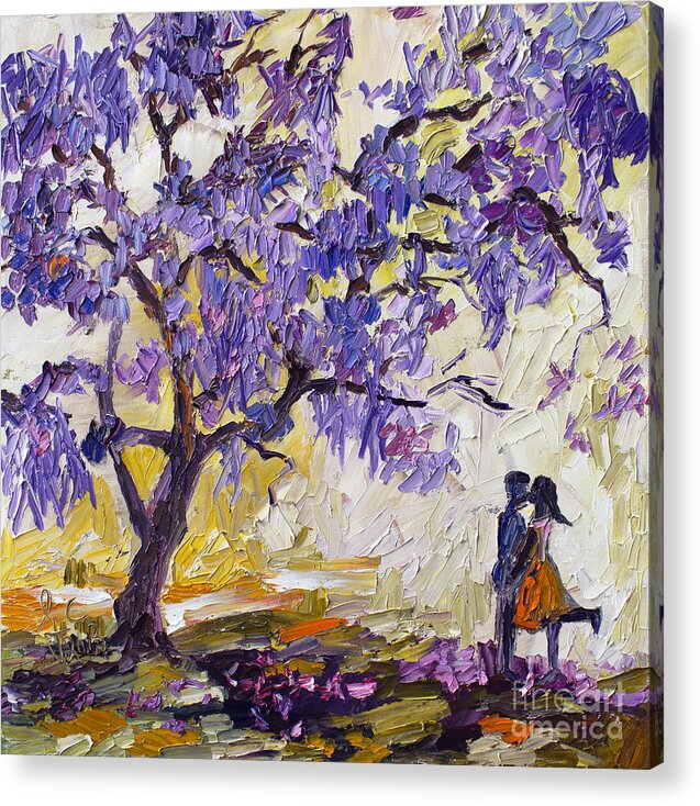 Jacaranda Acrylic Print featuring the painting Love Under The Jacaranda Tree by Ginette Callaway
