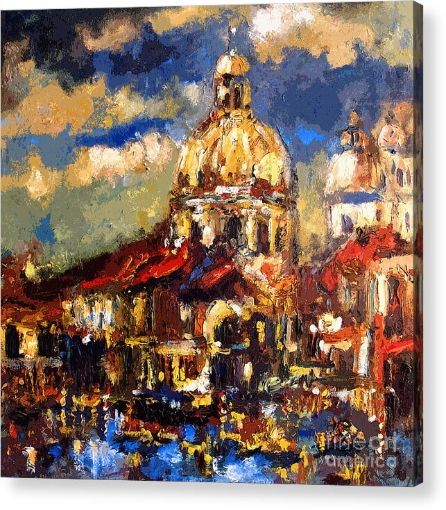 Venice Oil Paintings Acrylic Print featuring the painting Modern Impressionist Venice Sparkling at Sunset by Ginette Callaway