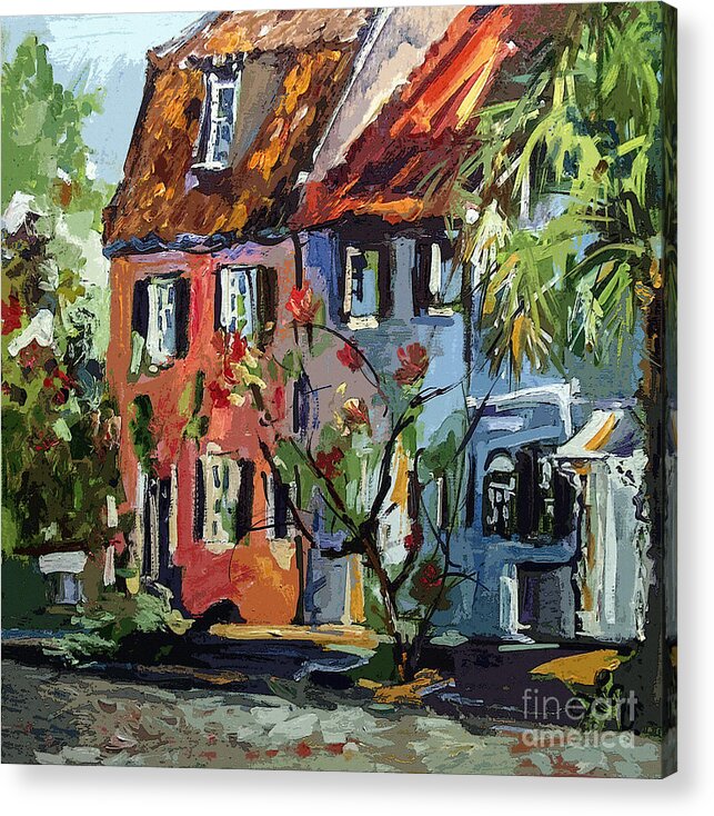 Charleston Acrylic Print featuring the painting Pink House on Chalmers Street Charleston South Carolina by Ginette Callaway