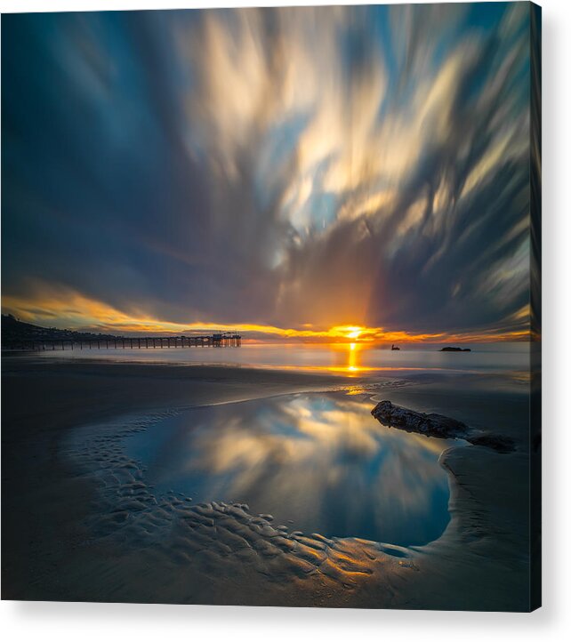 California; Sunset; Clouds; Seascape; La Jolla; Surf; Ocean; San Diego; Waves Acrylic Print featuring the photograph Sunset Reflections in San Diego square version by Larry Marshall