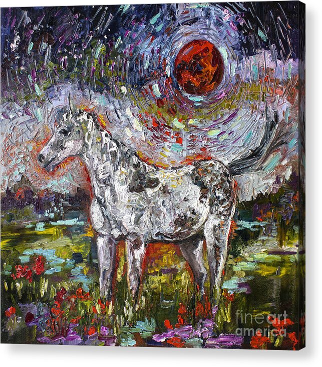 Horses Acrylic Print featuring the painting Wild Pony under Crimson Moon by Ginette Callaway