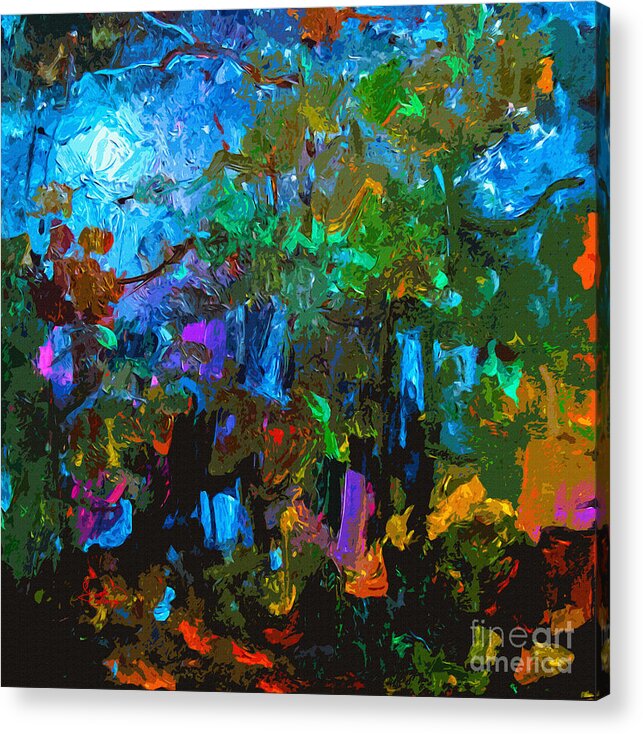 Abstract Acrylic Print featuring the painting Abstract Moonlight Through The Pines by Ginette Callaway