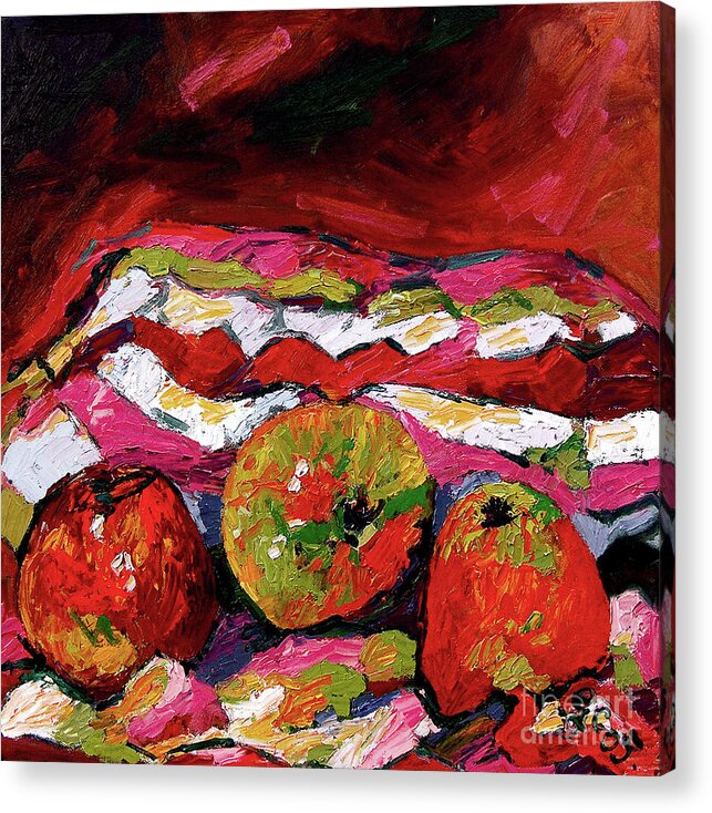 Apples Acrylic Print featuring the painting Red Apples impressionist Still Life Oil Painting by Ginette Callaway