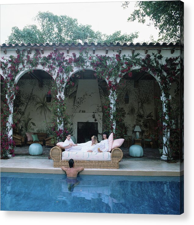 Arch Acrylic Print featuring the photograph Sofa By The Pool by Slim Aarons