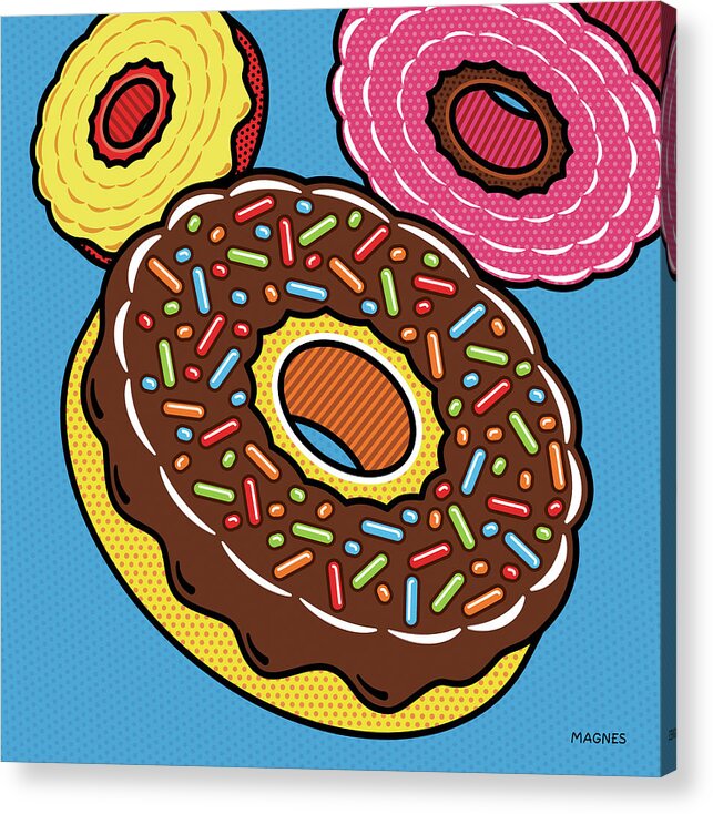 Pop Art Acrylic Print featuring the digital art Doughnuts on Blue by Ron Magnes