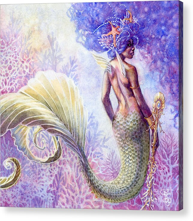 Mermaid Acrylic Print featuring the painting Reef Warrior by Sara Burrier