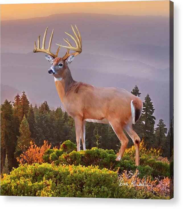 Whitetail Deer Acrylic Print featuring the painting Whitetail Deer Art Squares - The Great Smokey Mountains by Dale Kunkel Art