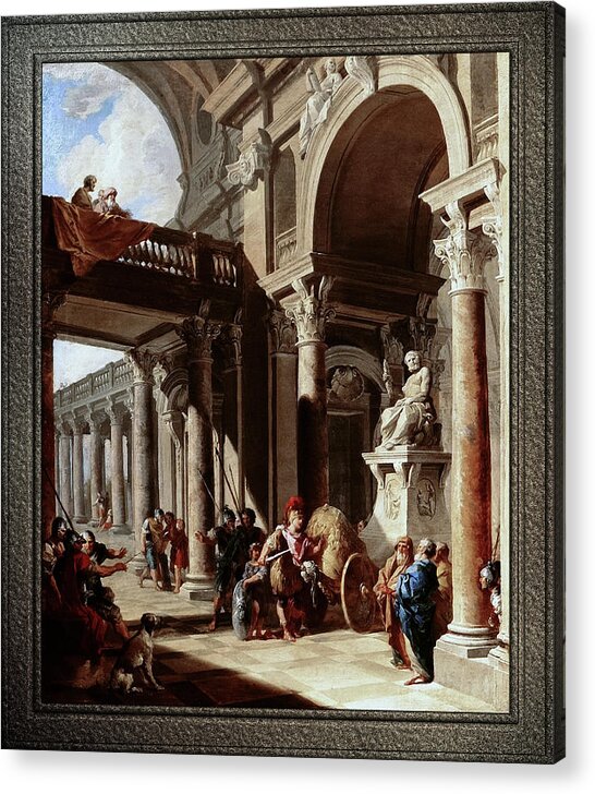 Alexander The Great Cutting The Gordian Knot Acrylic Print featuring the painting Alexander the Great Cutting the Gordian Knot by Giovanni Paolo Pannini by Rolando Burbon