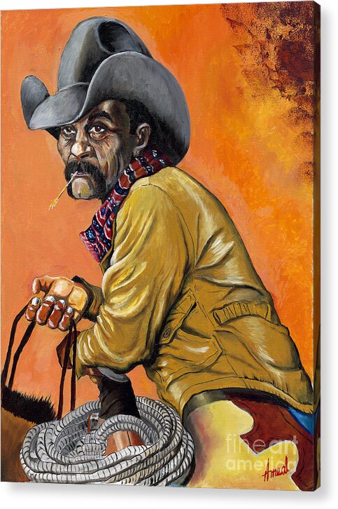 Black Cowboy Acrylic Print featuring the painting Jake by George Ameal Wilson