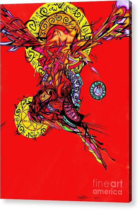 Phoenix Woman Acrylic Print featuring the drawing Phoenix Woman by Joey Gonzalez
