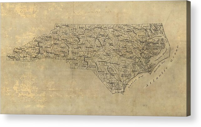 North Carolina Acrylic Print featuring the drawing Antique Map of North Carolina - 1893 by Blue Monocle