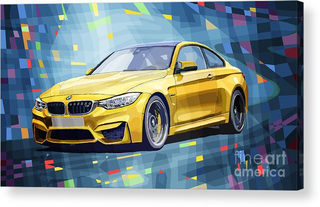 Automotive Acrylic Print featuring the digital art BMW M4 Blue by Yuriy Shevchuk