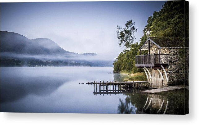 Dawn Acrylic Print featuring the photograph Boathouse at Pooley Bridge by Neil Alexander Photography