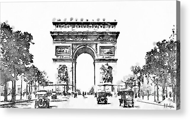 Avenue Acrylic Print featuring the painting Champs Elysees 1920 by HELGE Art Gallery