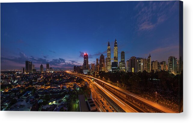 Built Structure Acrylic Print featuring the photograph Cityscape Golden View Of Kuala Lumpur by Hafidzabdulkadir Photography