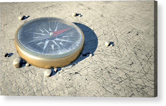 Aged Acrylic Print featuring the digital art Compass In The Desert by Allan Swart
