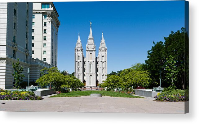 Photography Acrylic Print featuring the photograph Facade Of A Church, Mormon Temple by Panoramic Images