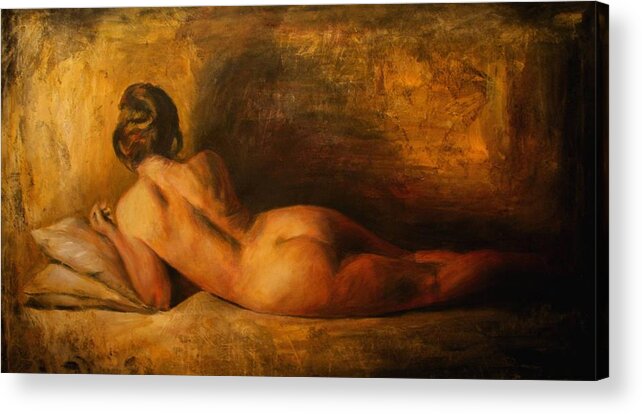 Nude Acrylic Print featuring the painting Fascino by Escha Van den bogerd