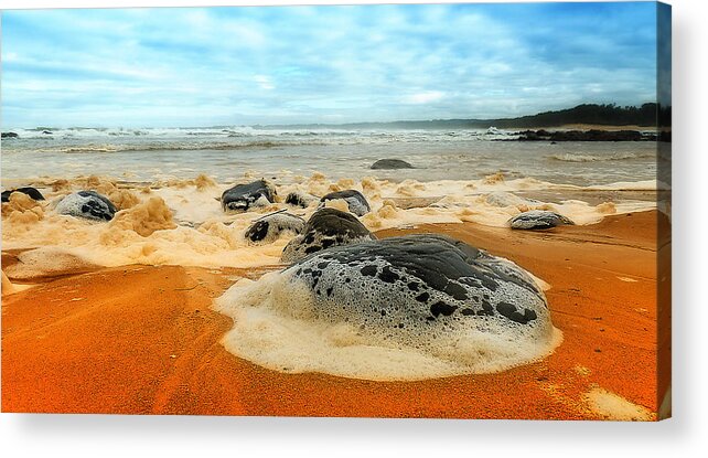 Saltwater Nsw Acrylic Print featuring the photograph Foam rocks 01 by Kevin Chippindall
