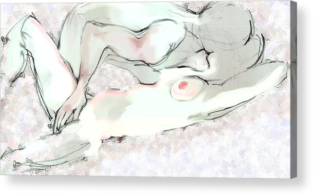 Nude Couple Acrylic Print featuring the painting Good Morning - Erotic Art by Carolyn Weltman