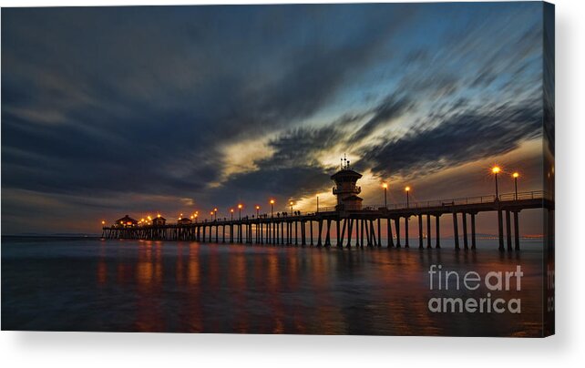 Beach Acrylic Print featuring the photograph Huntington Beach at Night by Peter Dang