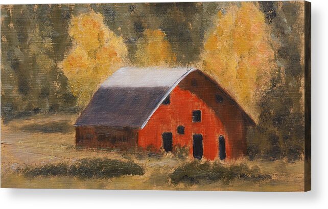 Painting Acrylic Print featuring the painting Little Old Hay Barn by Alan Mager