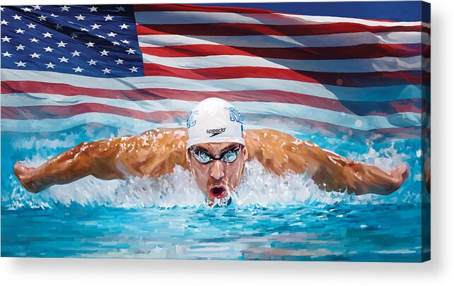 Michael Phelps Paintings Acrylic Print featuring the painting Michael Phelps Artwork by Sheraz A