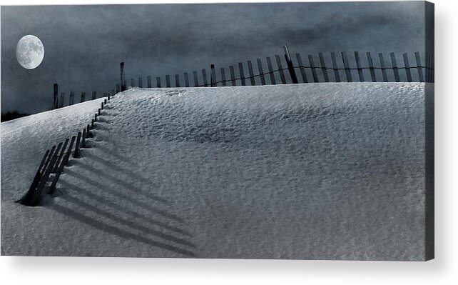 Fence Acrylic Print featuring the photograph Moonlit Snow by Cathy Kovarik