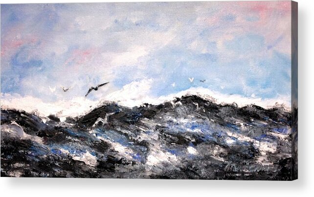 Ocean Acrylic Print featuring the painting Ocean Gulls by Stan Tenney