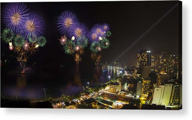 Bangkok Acrylic Print featuring the photograph Pattaya fire work 2012 festival by Anek Suwannaphoom