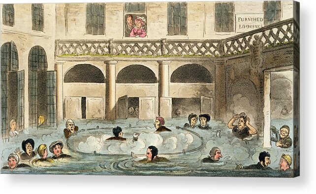 Bathers Acrylic Print featuring the drawing Public Bathing At Bath, Or Stewing by Isaac Robert Cruikshank
