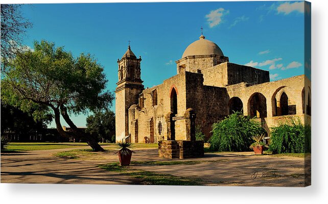 Texas-missions-religion-san Antonio-historic Sites-san Jose-courtyard-sky-trees-well Acrylic Print featuring the photograph Queen of The Missions by Gregory Israelson