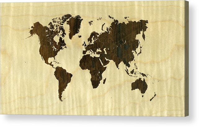 World Acrylic Print featuring the digital art Rio Rosewood and Curly Maple World Map by Hakon Soreide