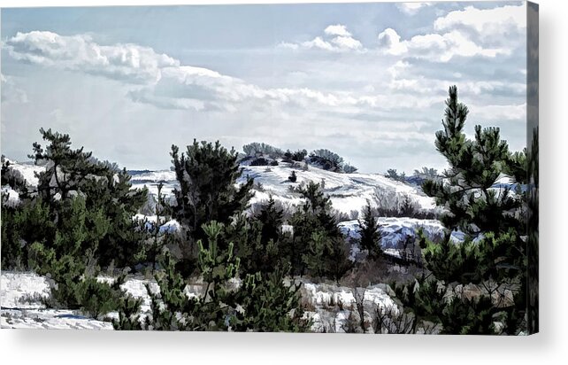 Sandy Neck Acrylic Print featuring the photograph Snow On The Dunes Photo Art by Constantine Gregory