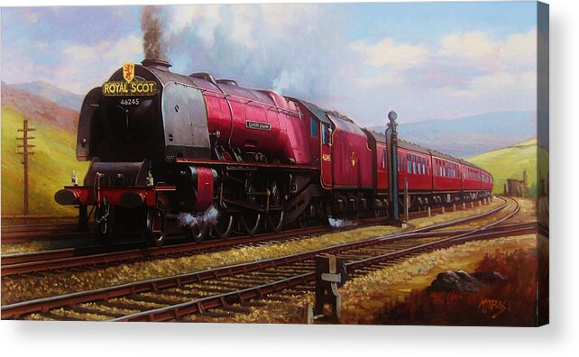 Steam Train\steam Train Artist Acrylic Print featuring the painting Stanier pacific on Shap. by Mike Jeffries