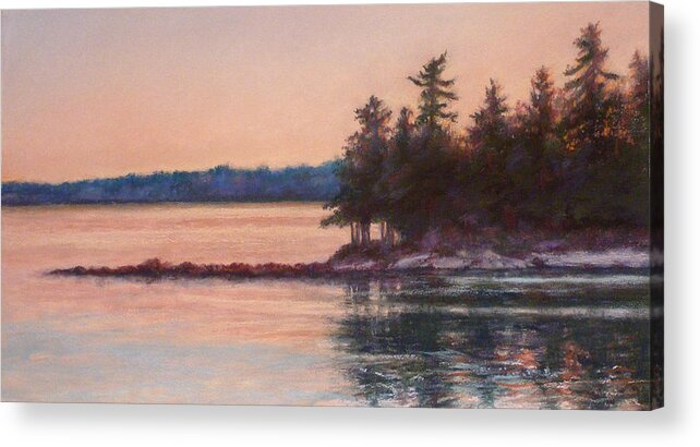 Maine Acrylic Print featuring the pastel Sunset over Emerald Point Lake Sebago Maine  by Denise Horne-Kaplan